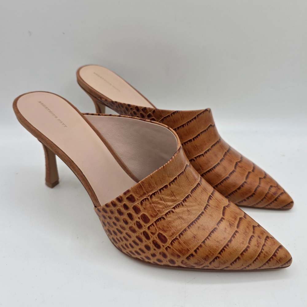 Something Navy Anna Mules Tan Embossed Croc Leather Women Size 11M